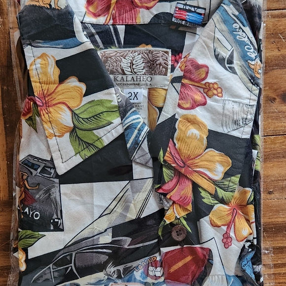 Kalaheo Hawaiian Men 2X Short Sleeve Shirt WWII  Airplane Bomber Floral Women - Picture 9 of 12